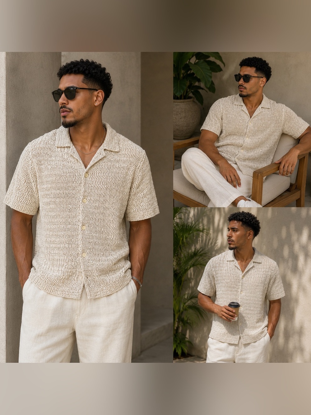 New Truth Men's Crochet Mid Weight Button Down Resort Shirt